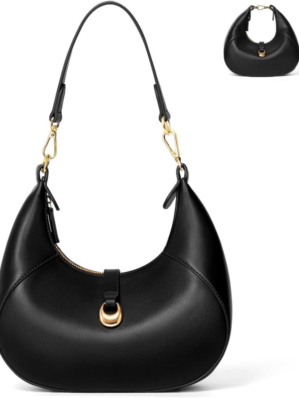 Trendy Crescent Shoulder Bag for Women - Small Soft Leather Hobo Purse with Snap